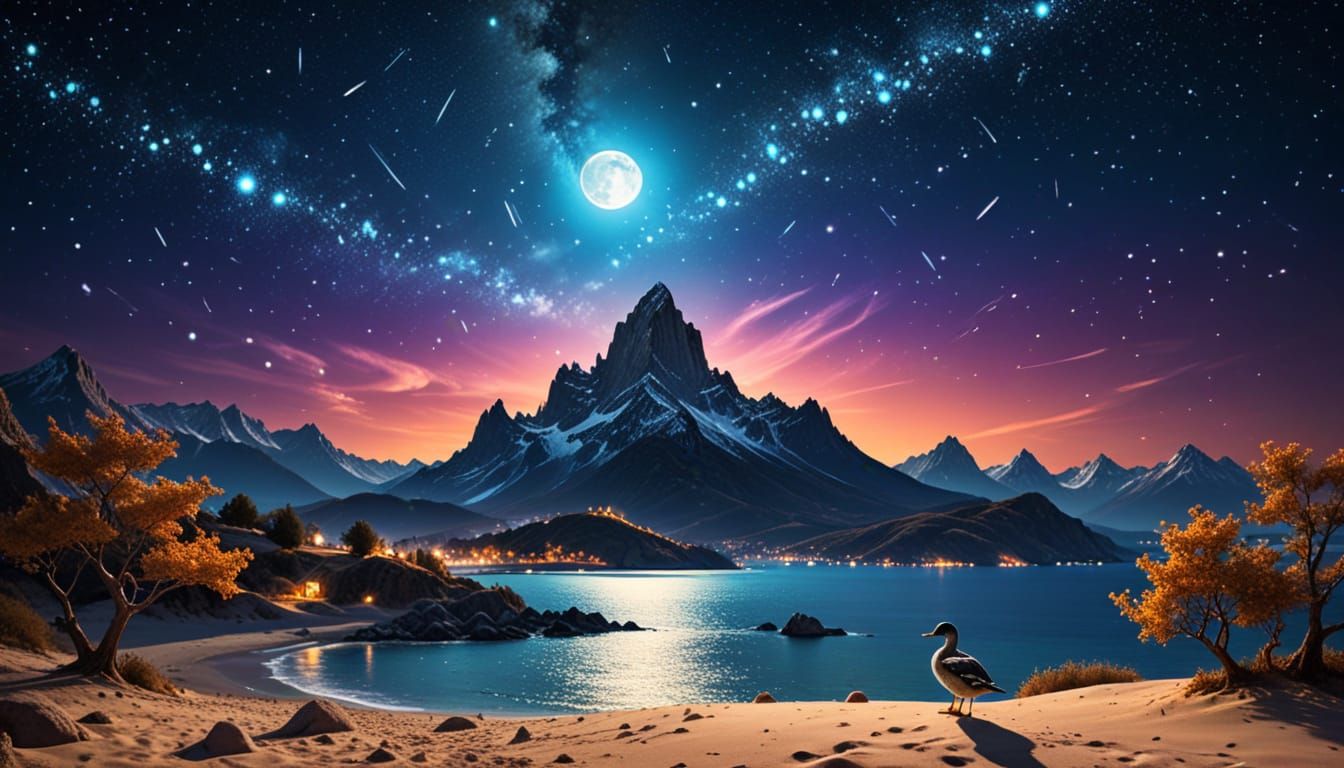 Stellar Steampunk Beach Under Starry Skies