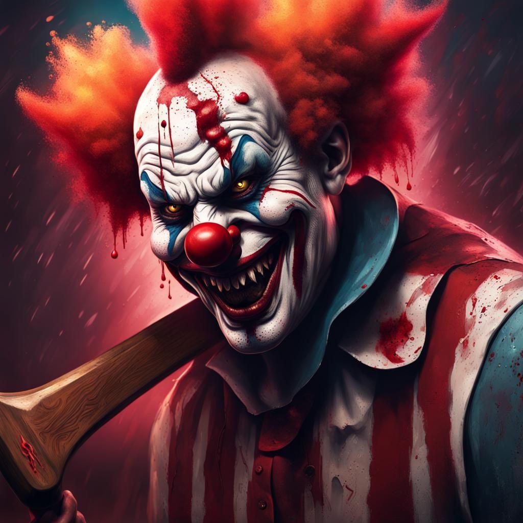 Hyperrealistic Demon Clown with Bloody Hatchet