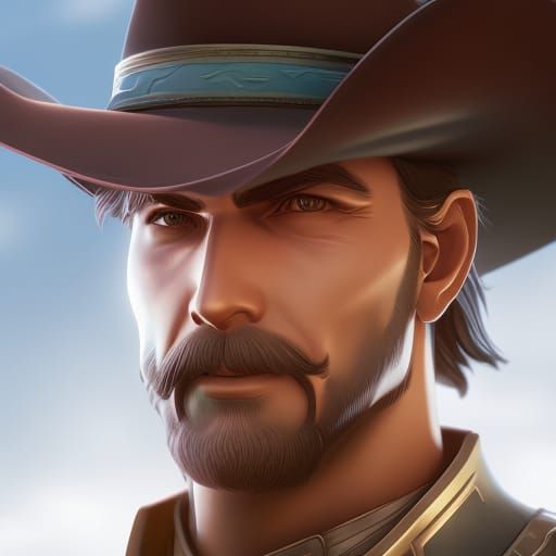 Handsome Cowboy Portrait in Hyperdetailed Art Style