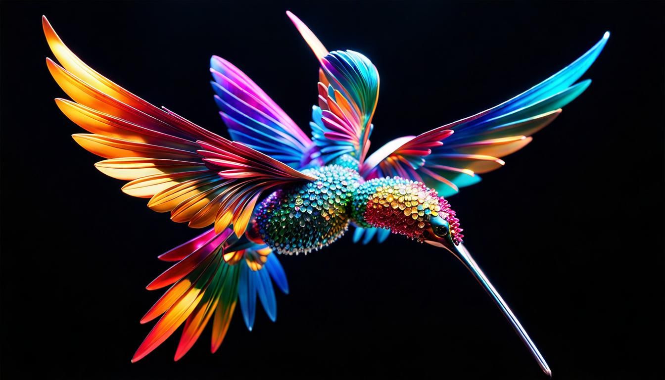 Metal Flower and Hummingbird Fantasycore Artwork