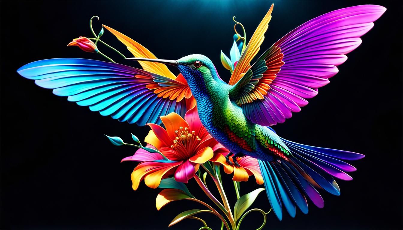 Metal Flower and Hummingbird Fantasycore Artwork