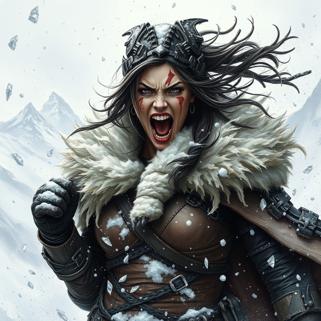 Surreal Warrior in Winter Stormscape, Hypermaximalist Art