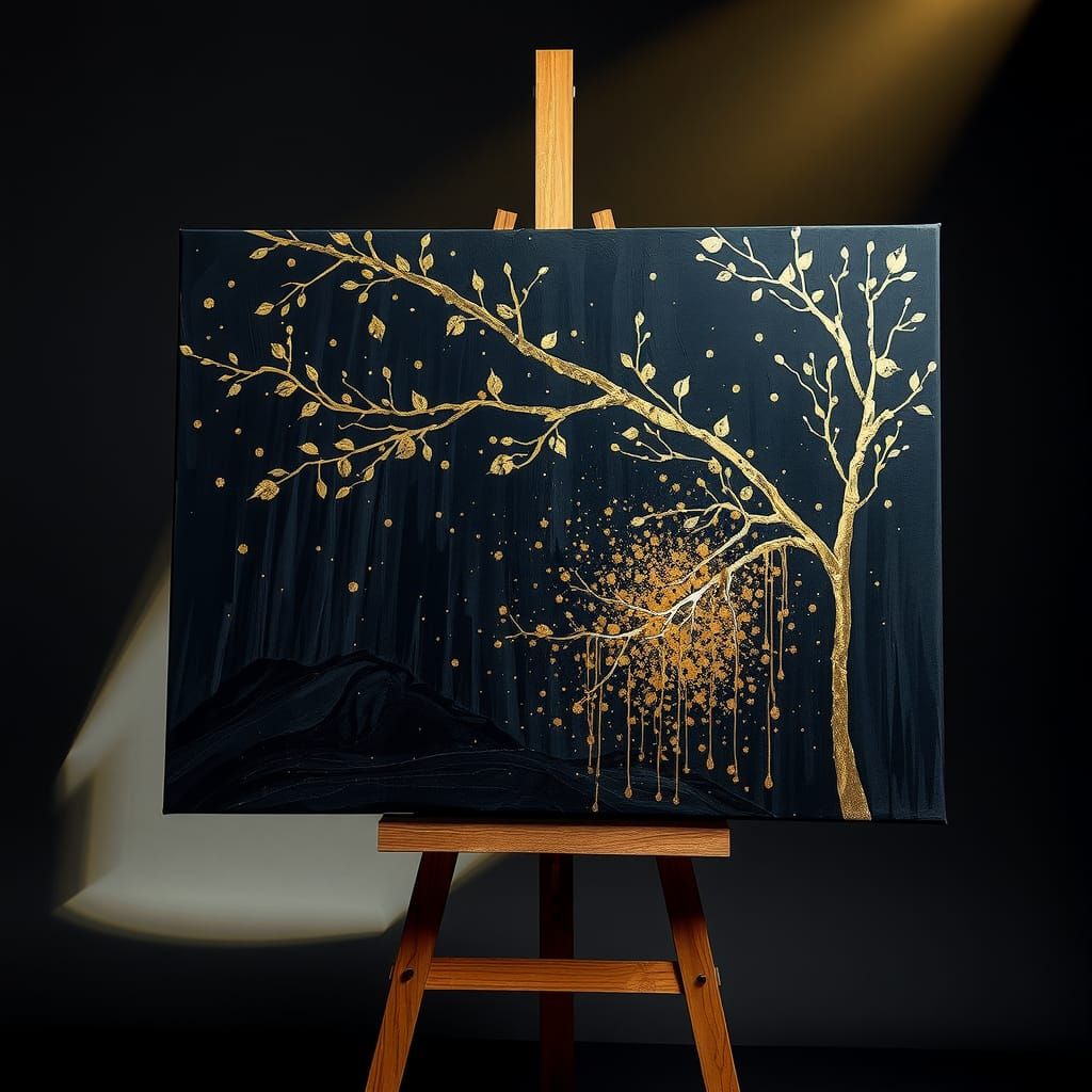 Golden Stars in Black Forest Painting