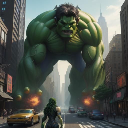 She-Hulk vs. Hulk in Manhattan Street Fight