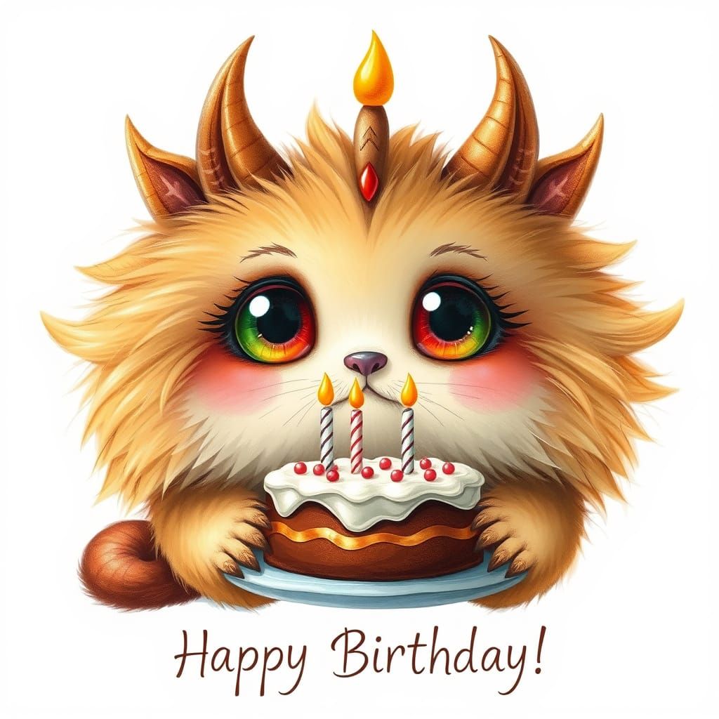 Mythical Creature Celebrates Birthday with Cake