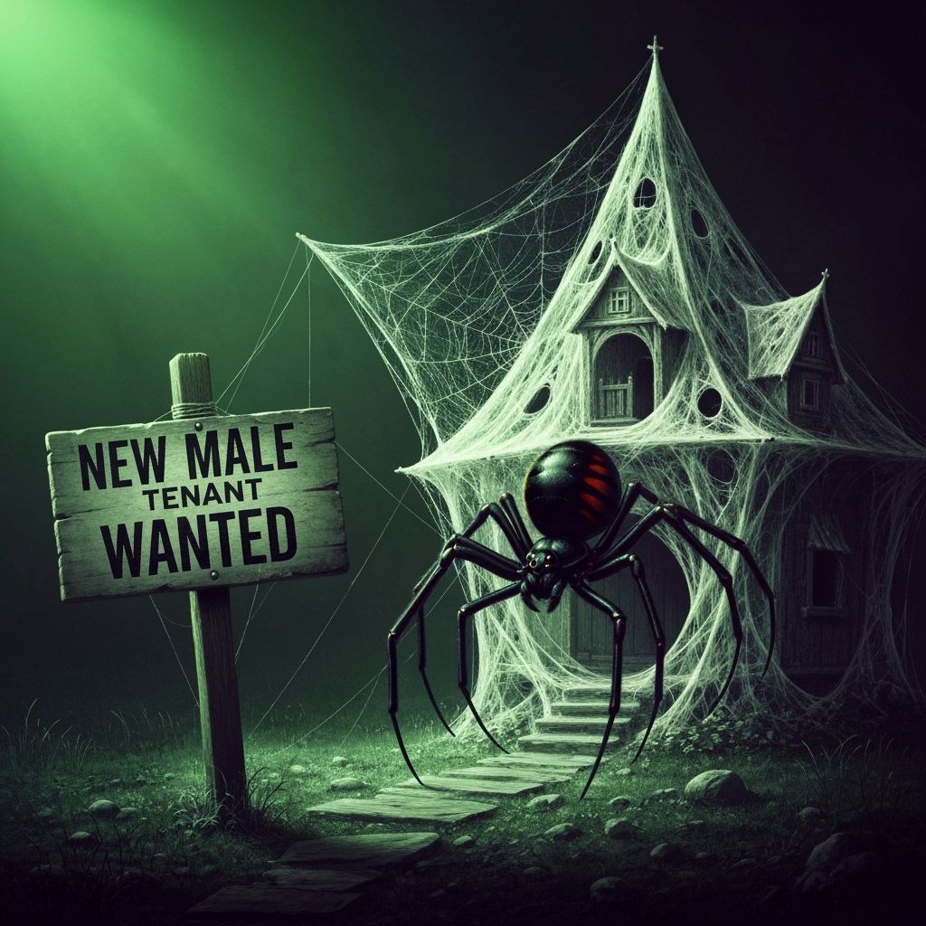 Gothic Surrealist Spider Builds Home with Ominous Sign
