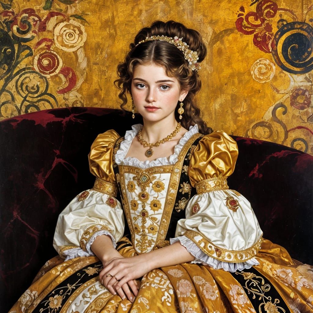 Dreamy Regal Girl Portrait in Renaissance Impasto Style