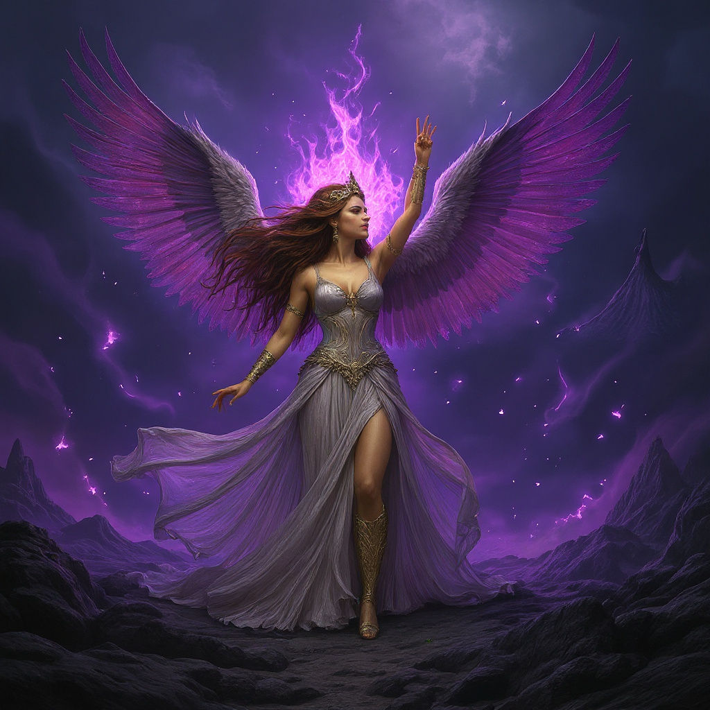 Defiant Figure Inspires Strength in Fiery Landscape