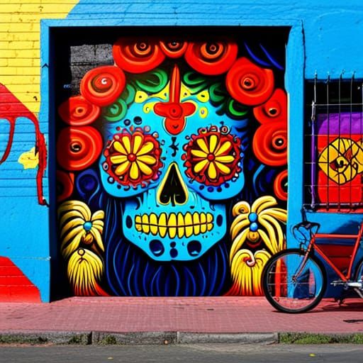 Mexican Sugar Skull Fairy in Aztec Candy Shop Mural