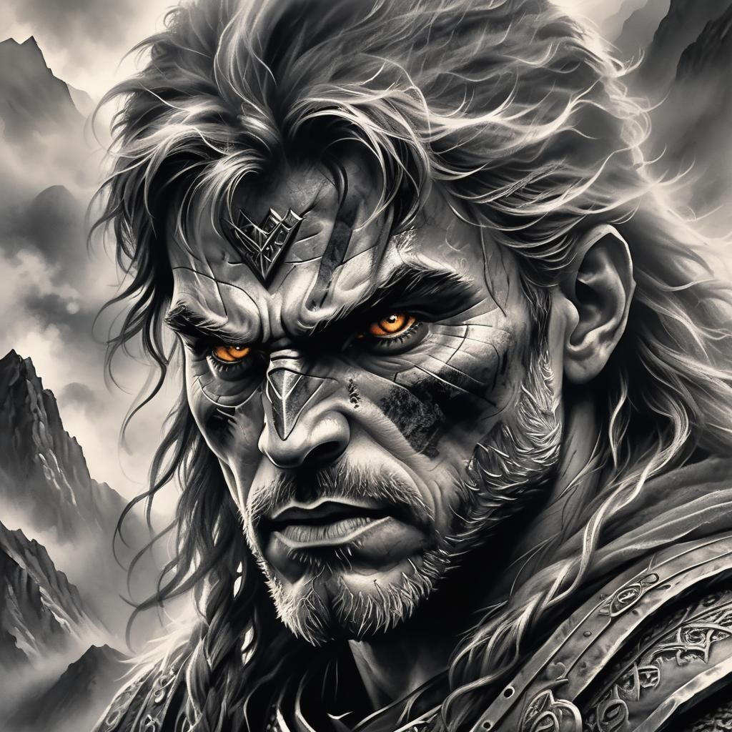 Mystical Warrior Portrait in Charcoal