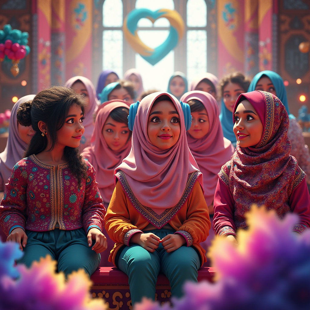 Afghan Girls in Virtual Classroom: Fantasy Concept Art