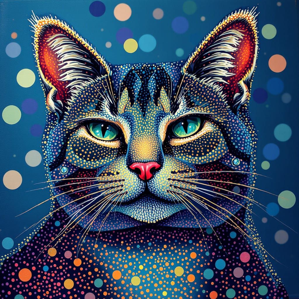 Ethereal Pointillism Feline Form in Whimsical Wonder