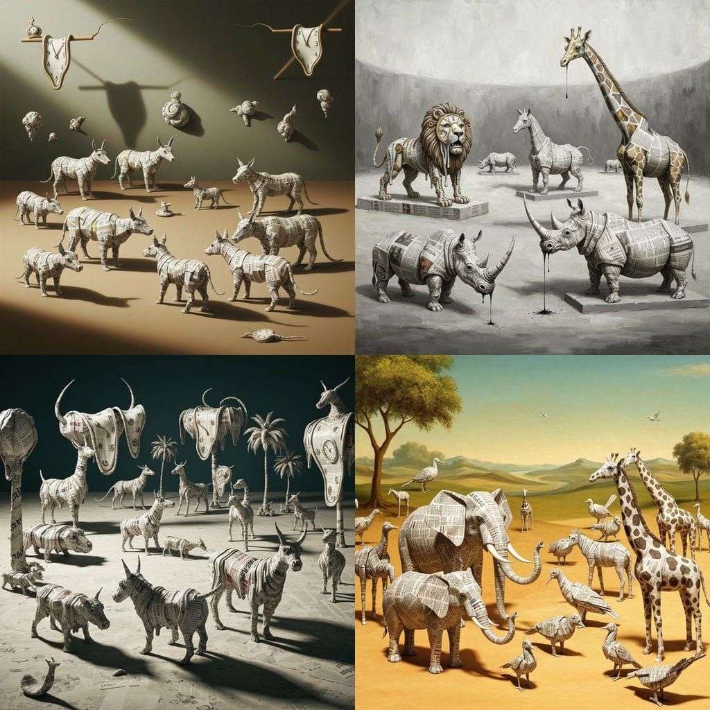 Surreal Zoo of Newspaper Animals in Melting Style