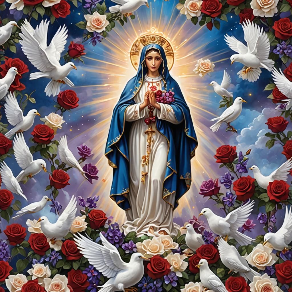 Our Lady of Fatima with Doves and Roses