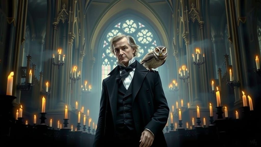 Gothic Vampire with Owl in Dark Romanticism Style