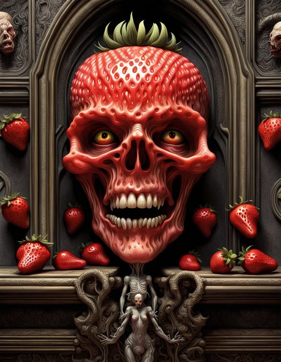 Spooky Strawberry Zombie in Biomechanical Style