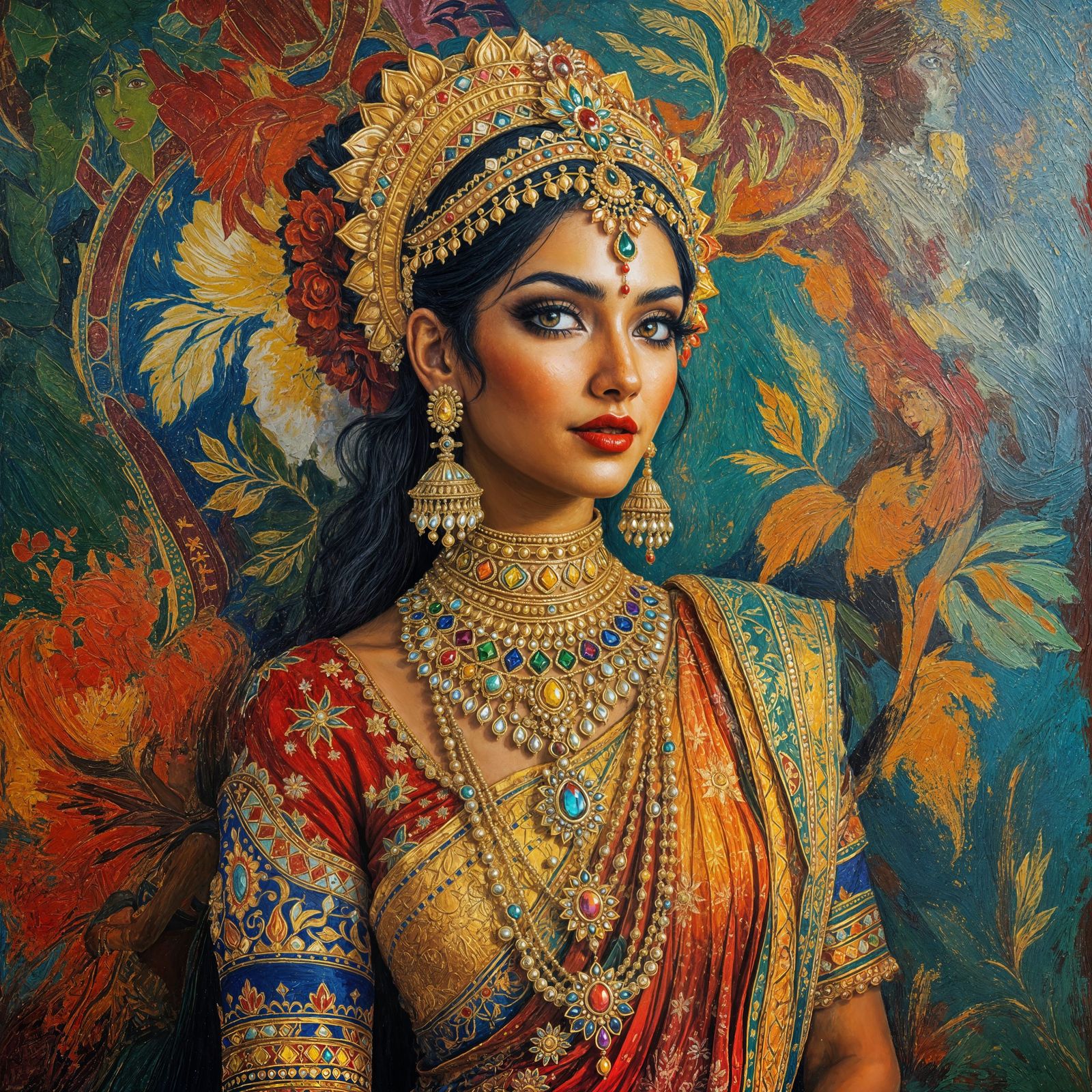 East Indian Queen in Expressionist Impasto Painting