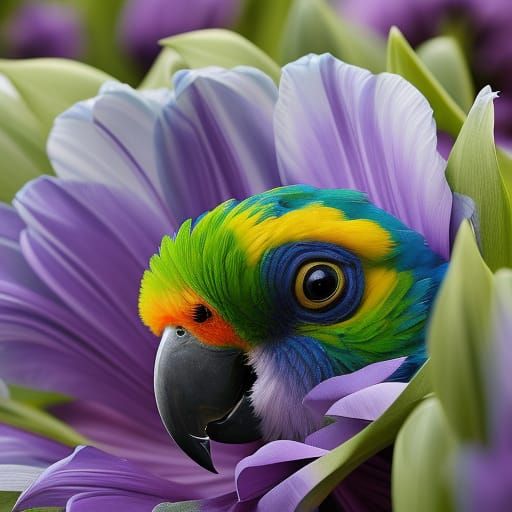 Colorful Parrot in Tulips Concept Art