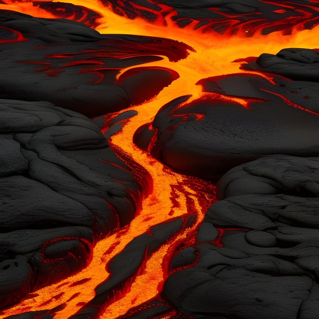 Molten Lava Flowing Down a Volcano