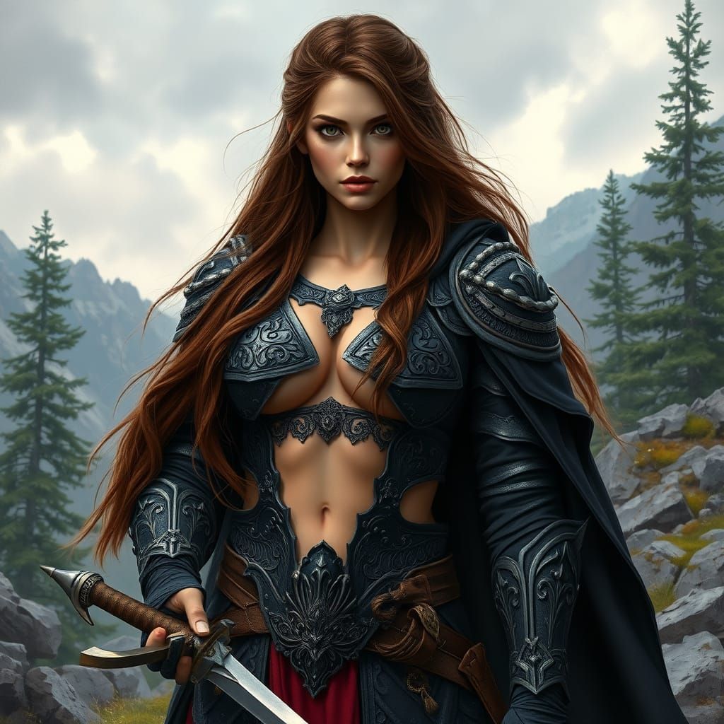 Female Warrior in Dark Fantasy Armor