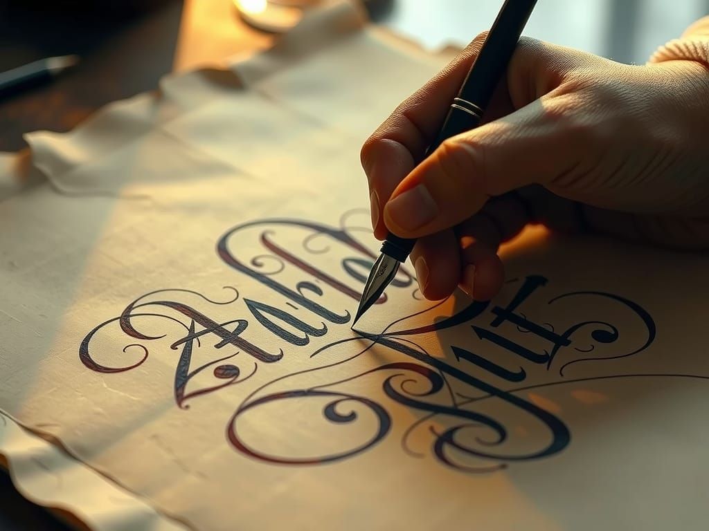 Intricate Calligraphy Art in Atmospheric Lighting