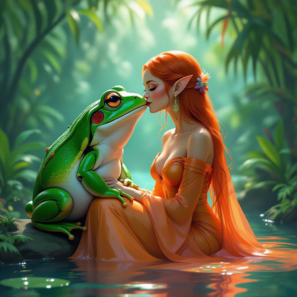 Ethereal Kiss: Frog Meets Alien in Tropical Paradise