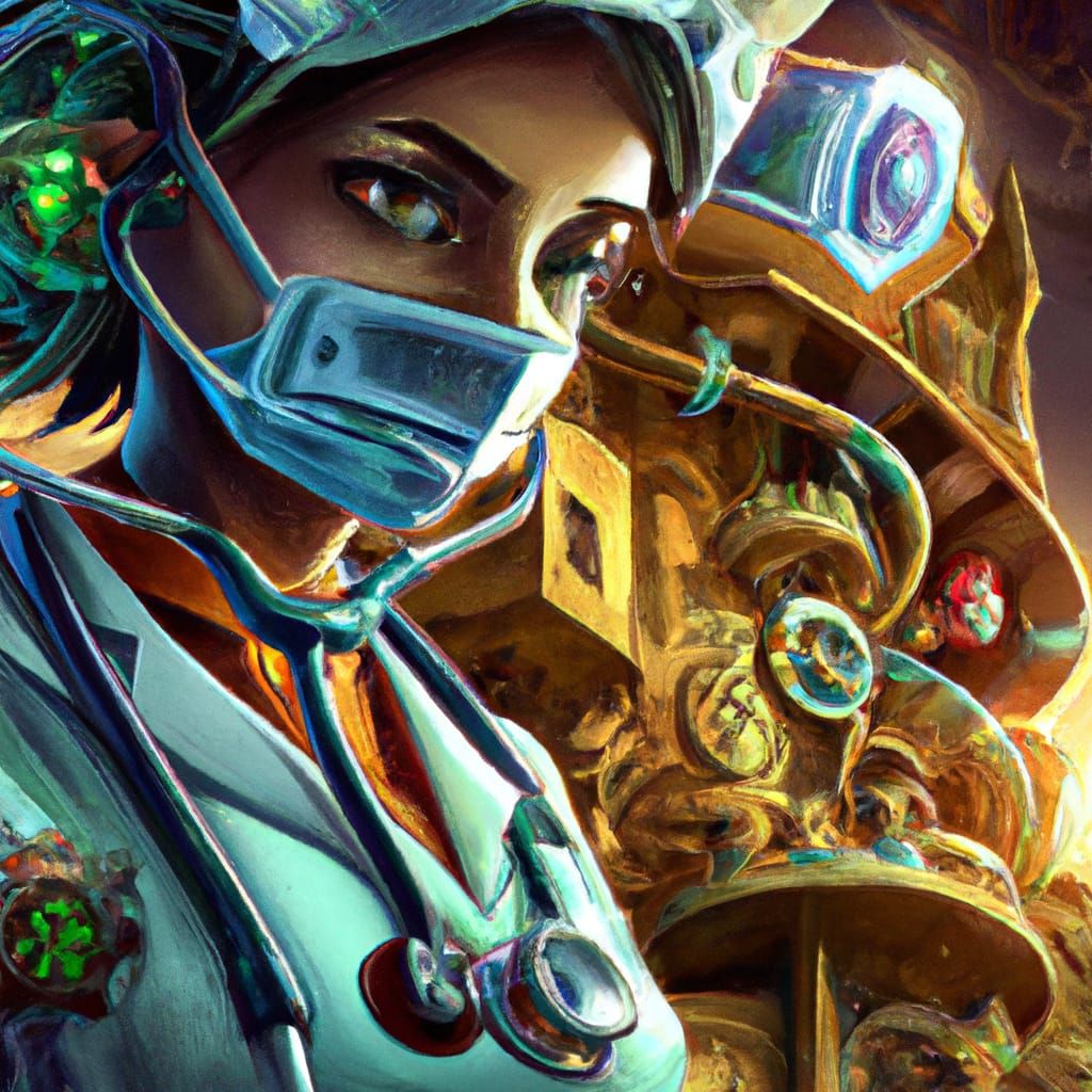 Detailed Portrait of Scientist Nurse Doctor in Art Nouveau S...