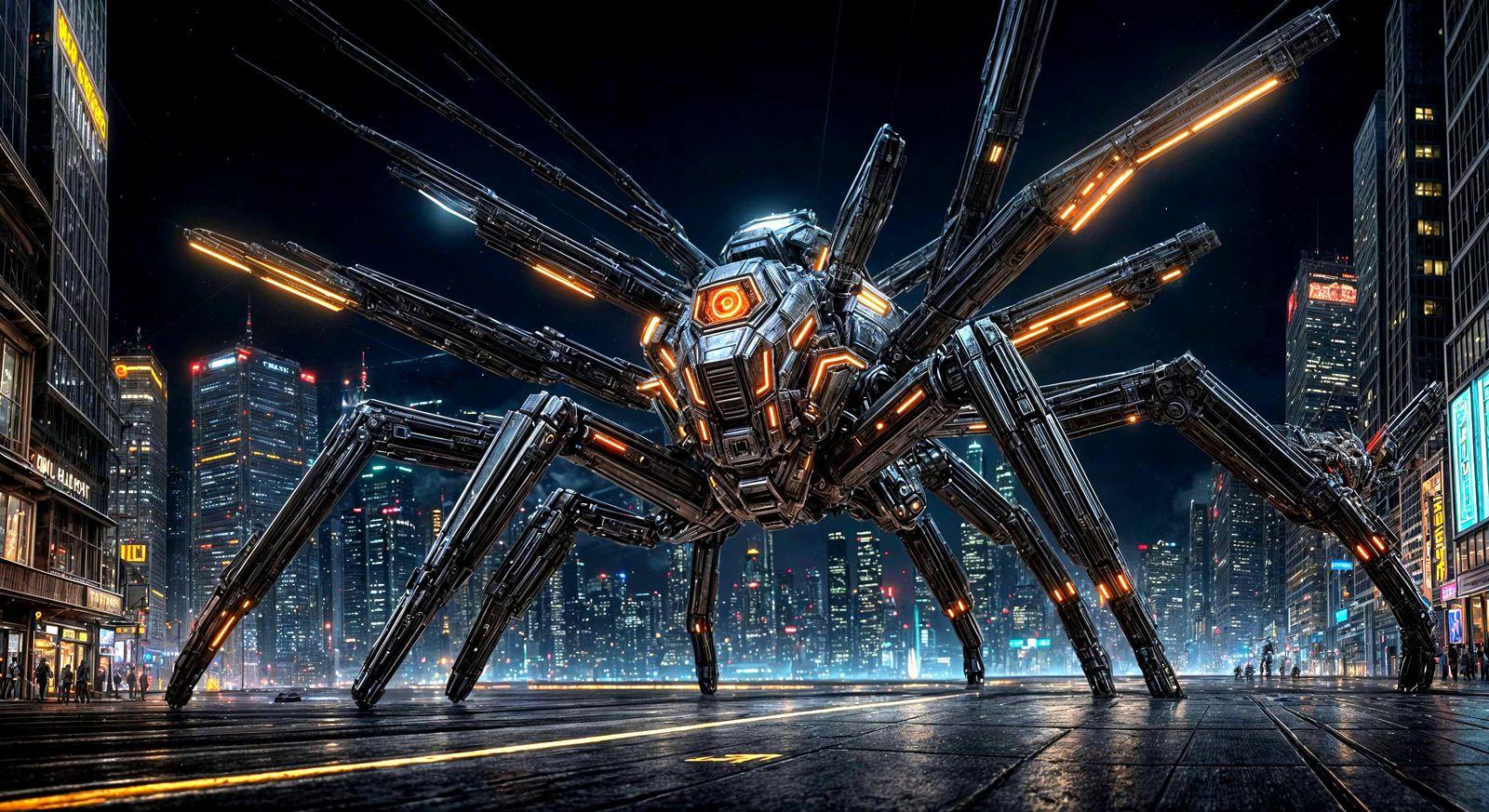 Epic Sci-Fi MechSpider in Futuristic Cityscape