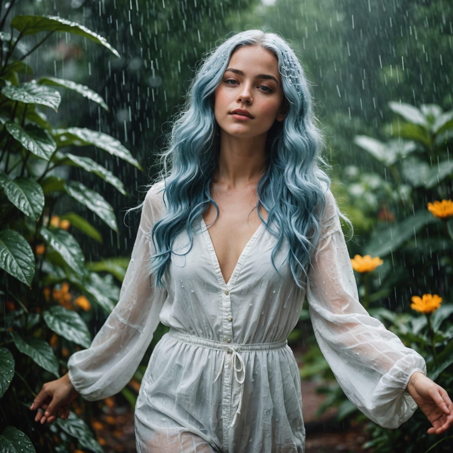 Woman in Summer Rainstorm Portrait Photograph