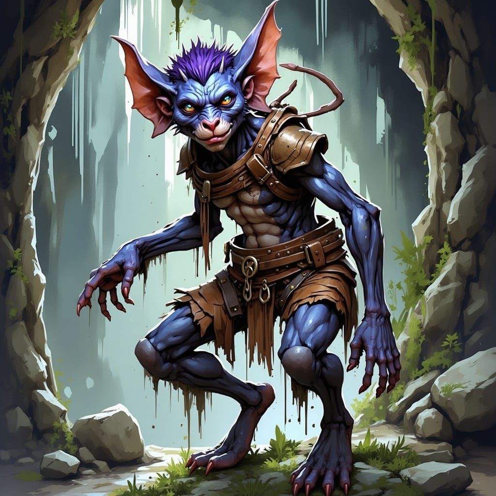 Hybrid Humanoid in a Damp Cave, Painterly Style