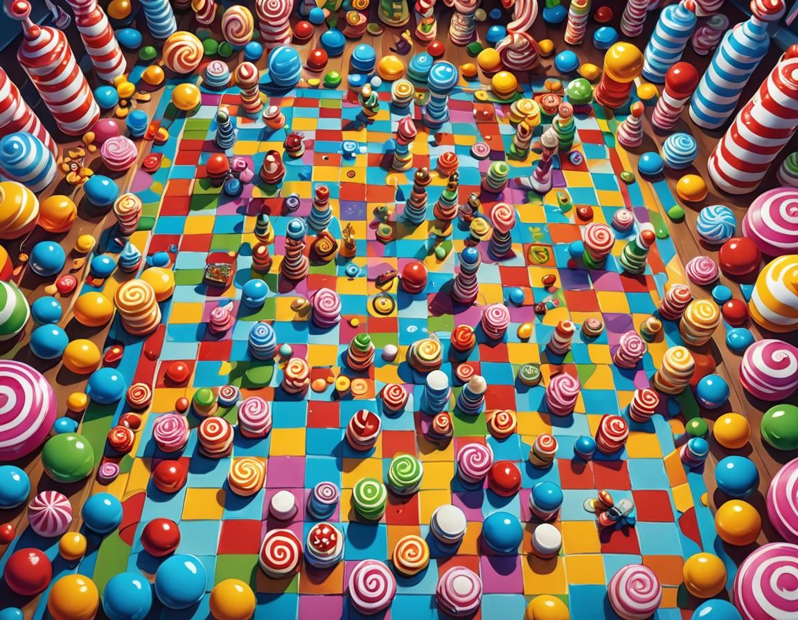 Candy Land Board Game World in Gouache Style