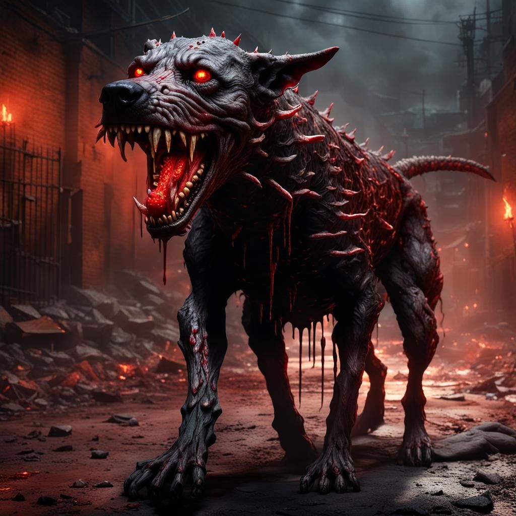 Hyperrealistic Hell Hound in Dark Fantasy Concept Art