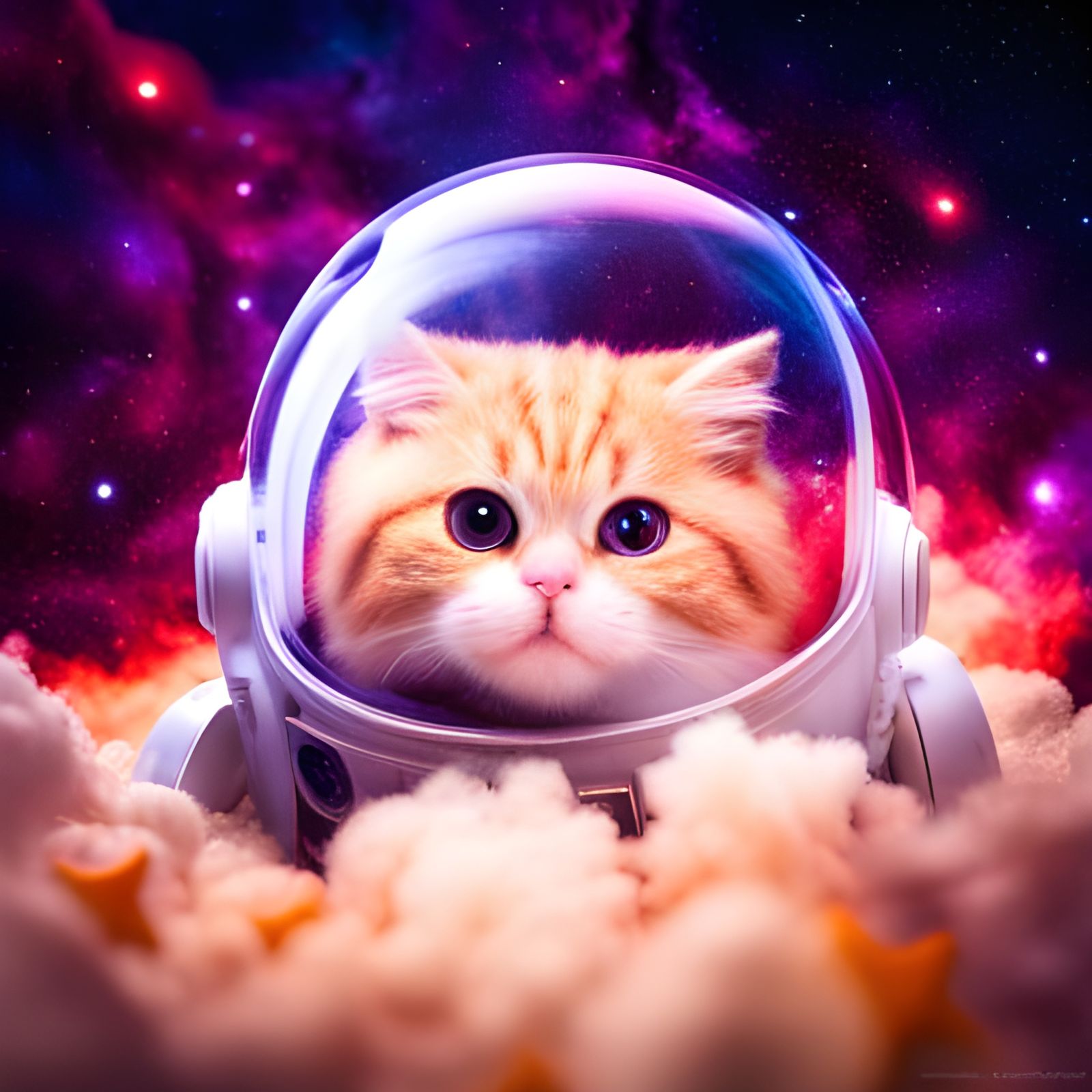 Fuzzy Cat Astronaut in Nebula, Macro Photography