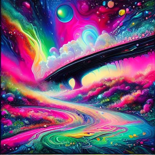 Sleek Cyberpunk Bridge of Liquid Light on Alien Planet