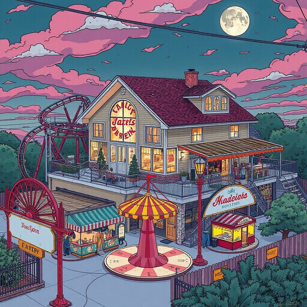 Surreal Amusement Park Topped Suburban Home
