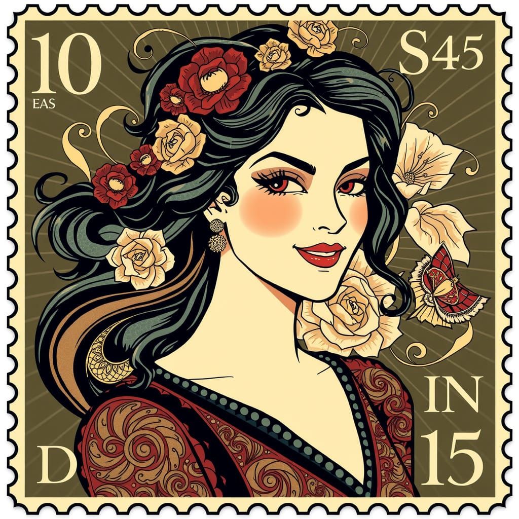 Art Deco Lady on Vintage Postage Stamp