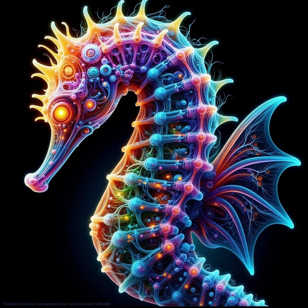 Hyper-Realistic X-Ray Seahorse in Hyper-Maximalist Style