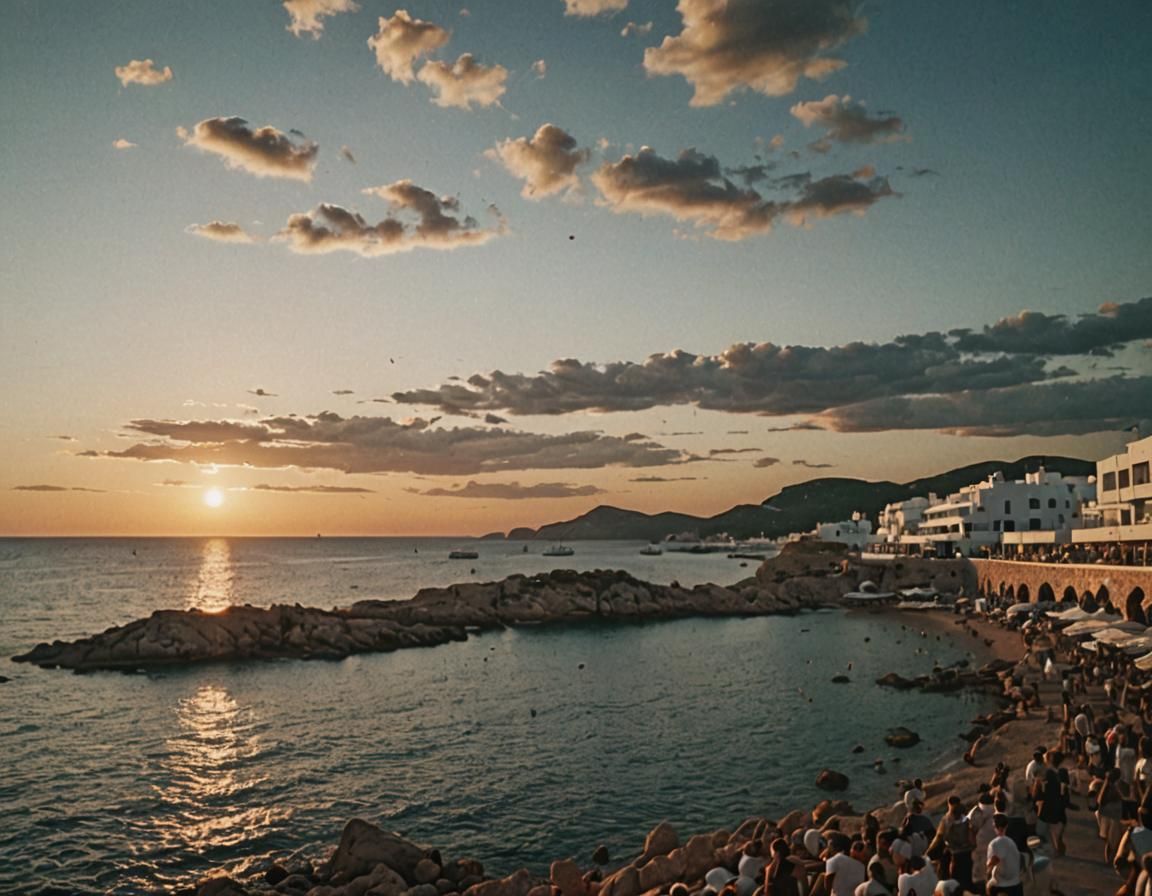 Ibiza Sunset Over Cafe Del Mar in Cinematic Style