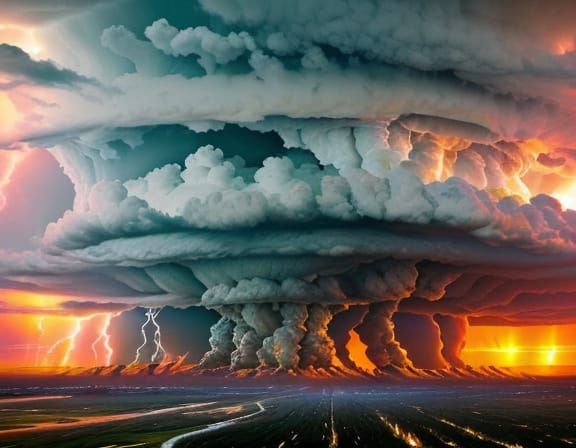 Apocalyptic Supercell Storm at Blood-Orange Sunset