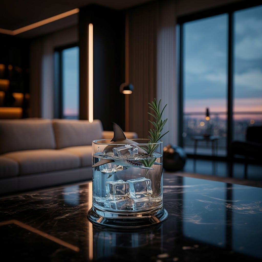 Mini Great White Shark in Glass, Syd Mead Style