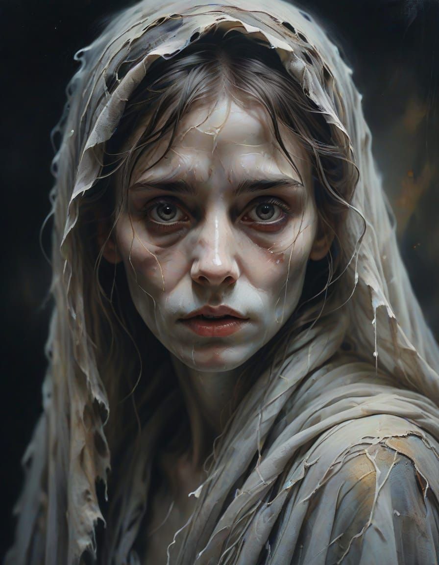 Ethereal Portrait of a Ghostly Figure in Oil