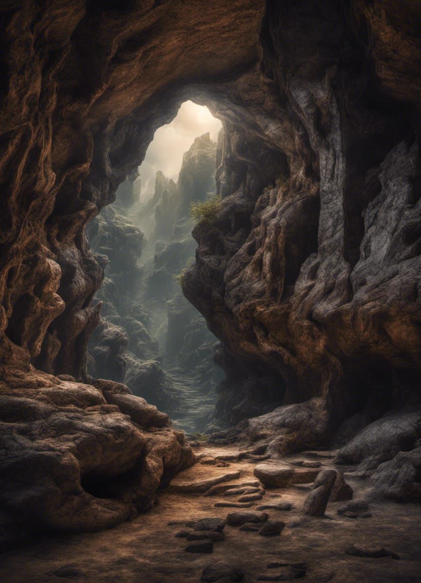 Magical Cave Portal in Hyperrealistic Style
