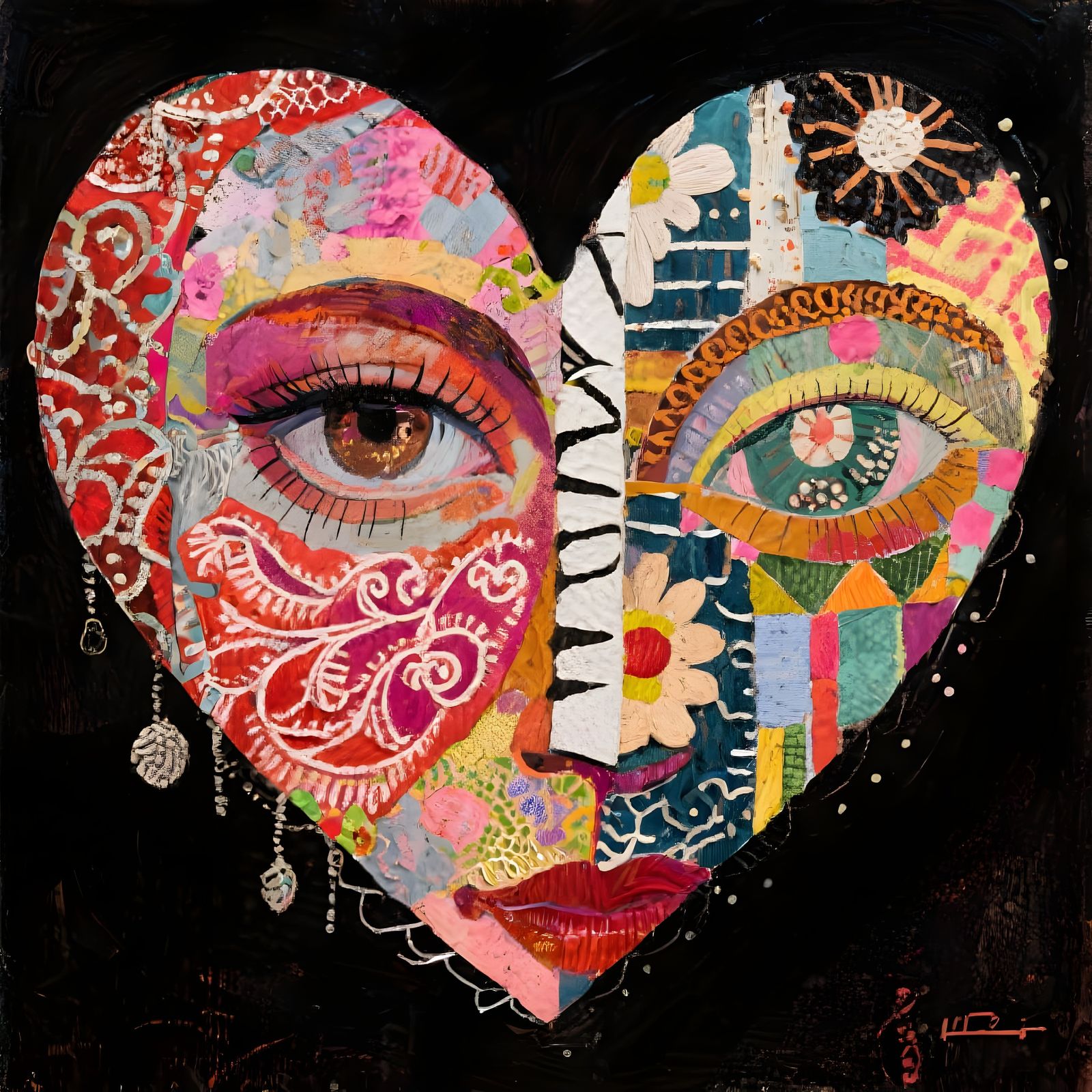 AI Heart Art Mashup Traditional Experimental Style