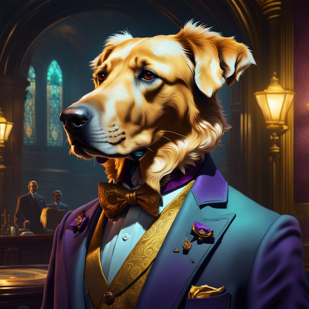 Golden Retriever Man Hybrid in 1950s Style