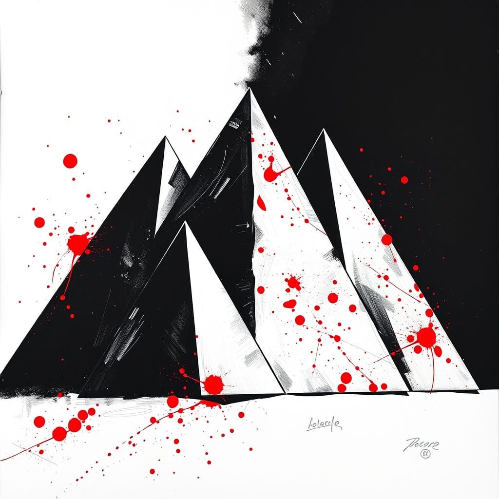 Geometric Abstraction Pyramids in Bold Black White Red