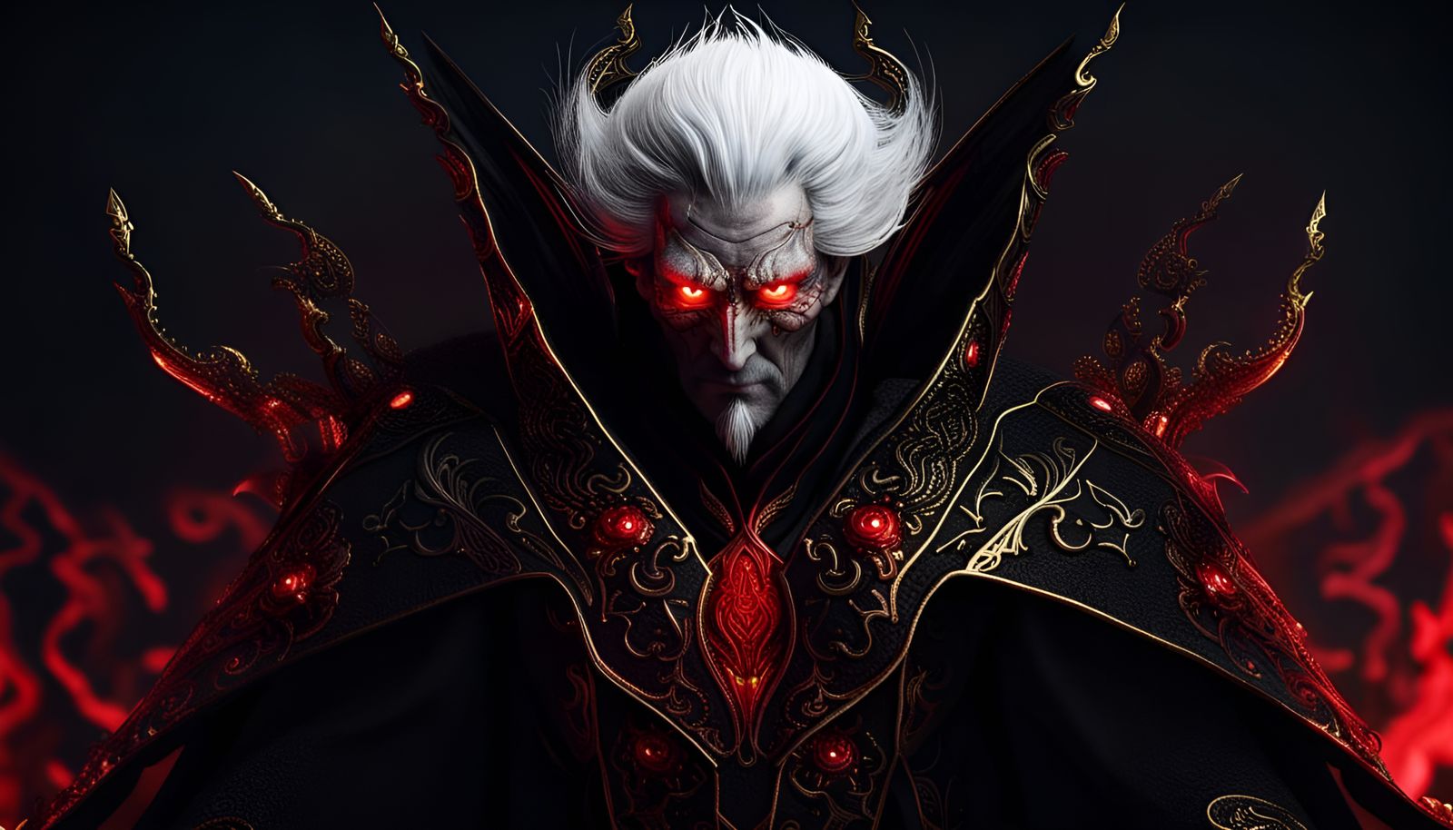 Menacing Dark Overlord with Glowing Eyes