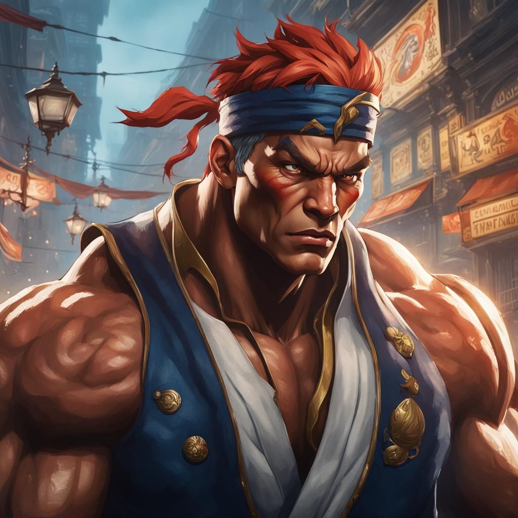 Hyperdetailed Street Fighter Portrait in Art Nouveau Style