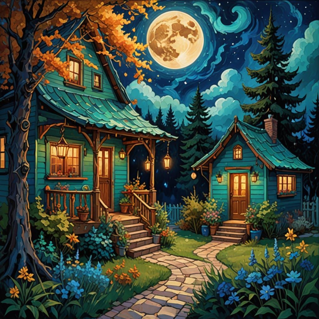 Whimsical Bohemian Porch Scene in Dreamy Watercolor Style