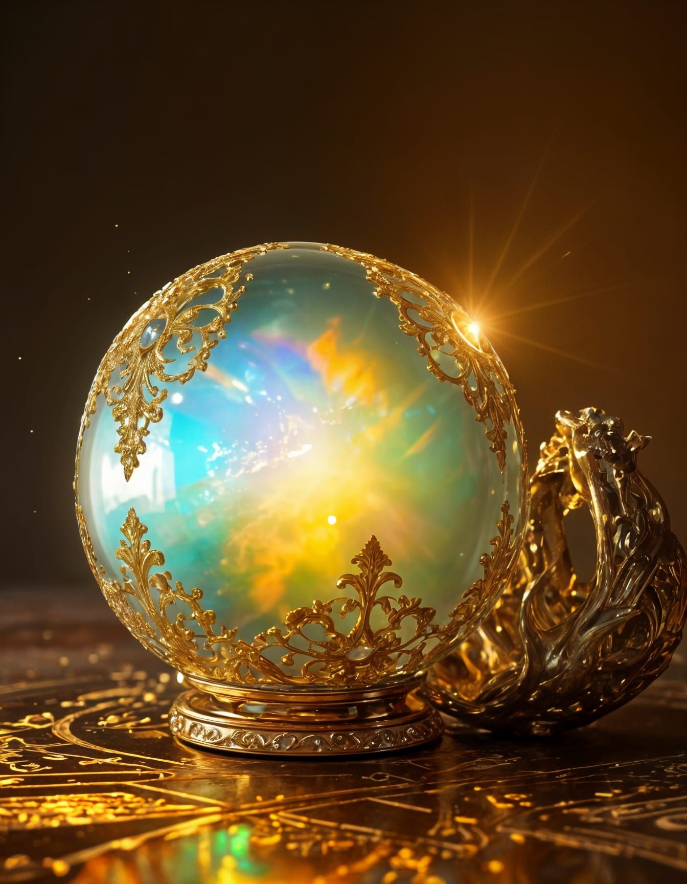 Goddess in Crystal Ball with Opals and Gold