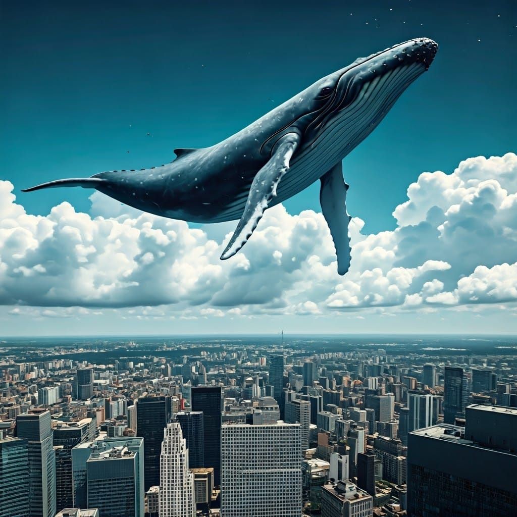 Whale Soars Above City in Magical Cloudscape